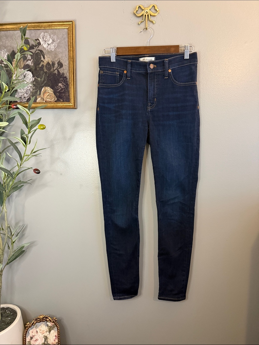 Madewell 9” Mid-Rise Skinny Jeans Size 26 Dark Wash Stretch Denim - Picture 2 of 8